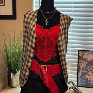 Vintage Unisex Plaid Vest Black and Cream